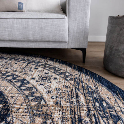 Rond Vintage Vloerkleed Aila Blauw - Vloerkledenloods