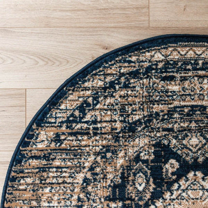 Rond Vintage Vloerkleed Aila Blauw - Vloerkledenloods