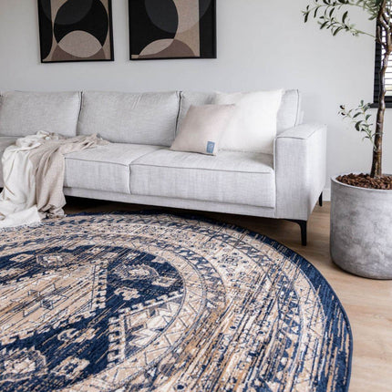 Rond Vintage Vloerkleed Aila Blauw - Vloerkledenloods
