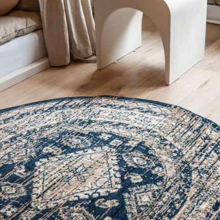 Rond Vintage Vloerkleed Aila Blauw - Vloerkledenloods