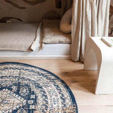 Rond Vintage Vloerkleed Aila Blauw - Vloerkledenloods