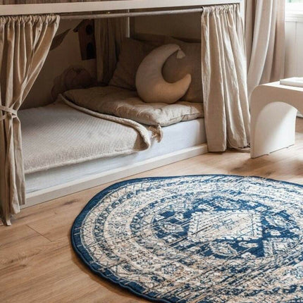 Rond Vintage Vloerkleed Aila Blauw - Vloerkledenloods