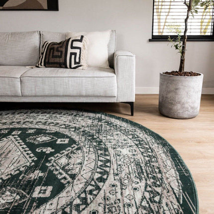 Rond Vintage Vloerkleed Aila Groen - Vloerkledenloods