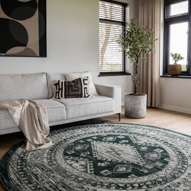 Rond Vintage Vloerkleed Aila Groen - Vloerkledenloods