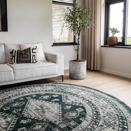 Rond Vintage Vloerkleed Aila Groen - Vloerkledenloods