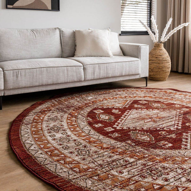 Rond Vintage Vloerkleed Aila Rood/Oranje - Vloerkledenloods