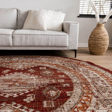 Rond Vintage Vloerkleed Aila Rood/Oranje - Vloerkledenloods