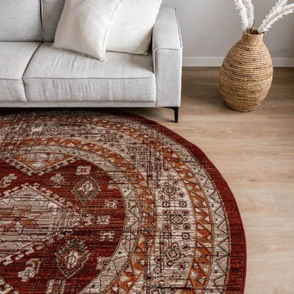 Rond Vintage Vloerkleed Aila Rood/Oranje - Vloerkledenloods