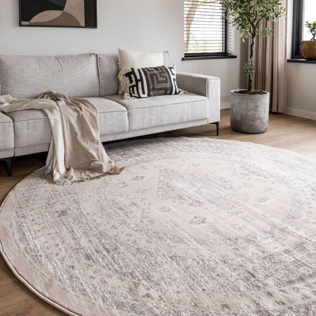 Rond vintage Vloerkleed Aila Zand/Beige - Vloerkledenloods