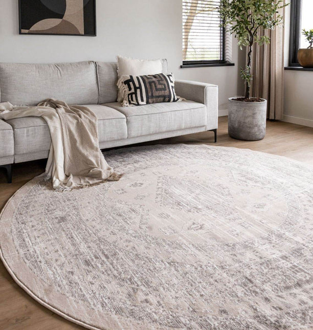 Rond vintage Vloerkleed Aila Zand/Beige - Vloerkledenloods