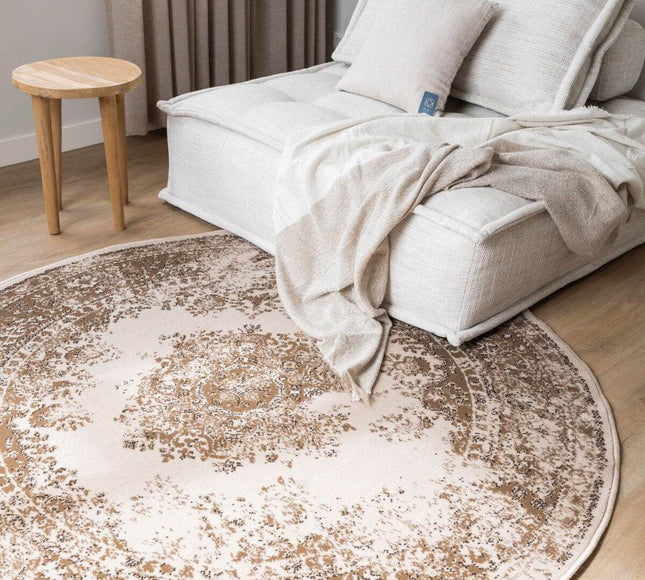 Rond Vintage Vloerkleed Keshan Bruin/Beige - Vloerkledenloods