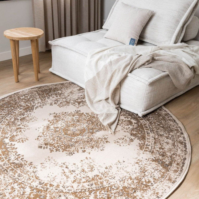 Rond Vintage Vloerkleed Keshan Bruin/Beige - Vloerkledenloods