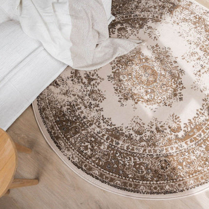 Rond Vintage Vloerkleed Keshan Bruin/Beige - Vloerkledenloods