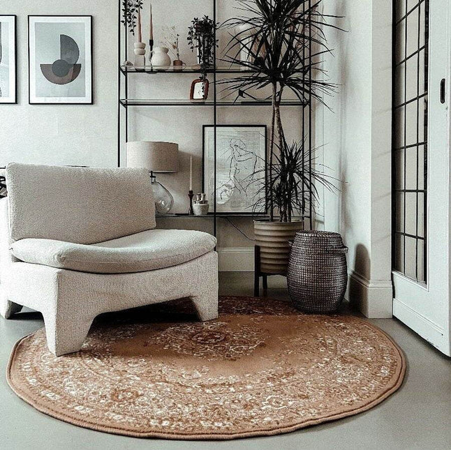 Rond Vintage Vloerkleed Keshan Cognac/Bruin - Vloerkledenloods