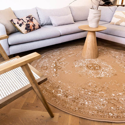 Rond Vintage Vloerkleed Keshan Cognac/Bruin - Vloerkledenloods