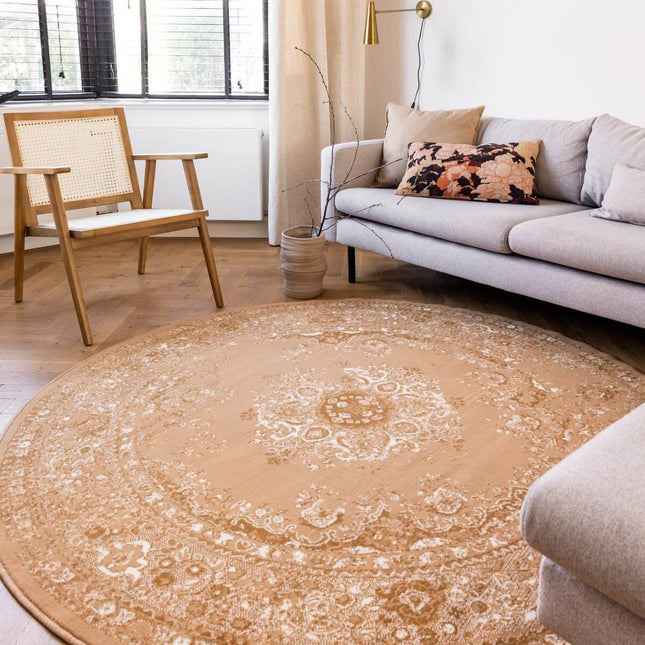 Rond Vintage Vloerkleed Keshan Cognac/Bruin - Vloerkledenloods