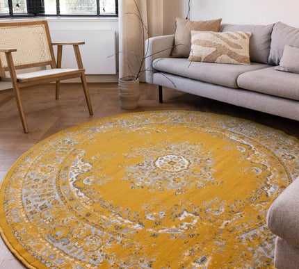 Rond Vintage Vloerkleed Keshan Geel - Vloerkledenloods