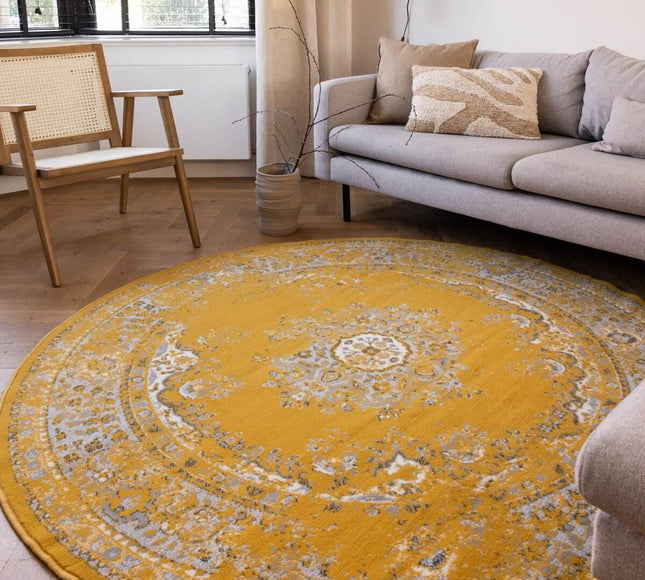 Rond Vintage Vloerkleed Keshan Geel - Vloerkledenloods