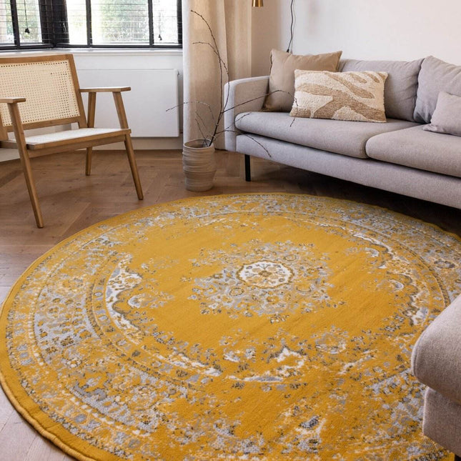 Rond Vintage Vloerkleed Keshan Geel - Vloerkledenloods