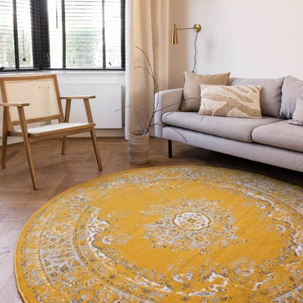 Rond Vintage Vloerkleed Keshan Geel - Vloerkledenloods
