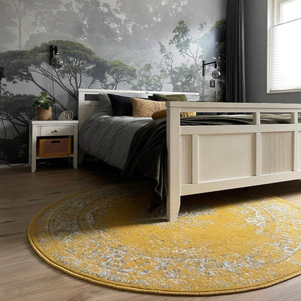 Rond Vintage Vloerkleed Keshan Geel - Vloerkledenloods