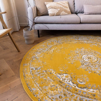 Rond Vintage Vloerkleed Keshan Geel - Vloerkledenloods