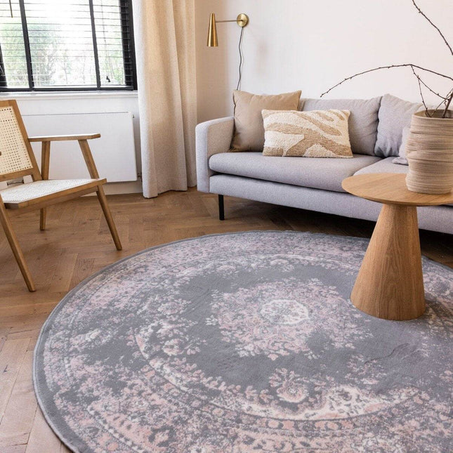 Rond Vintage Vloerkleed Keshan Grijs - Vloerkledenloods