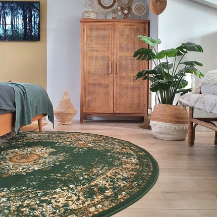Rond Vintage Vloerkleed Keshan Groen - Vloerkledenloods