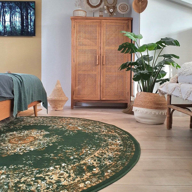 Rond Vintage Vloerkleed Keshan Groen - Vloerkledenloods