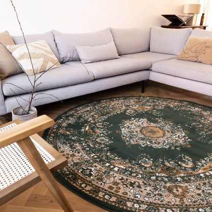Rond Vintage Vloerkleed Keshan Groen - Vloerkledenloods