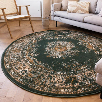 Rond Vintage Vloerkleed Keshan Groen - Vloerkledenloods