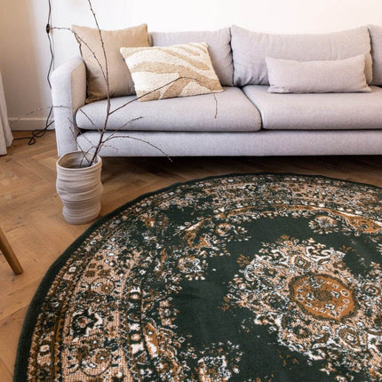 Rond Vintage Vloerkleed Keshan Groen - Vloerkledenloods