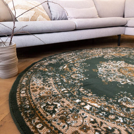 Rond Vintage Vloerkleed Keshan Groen - Vloerkledenloods
