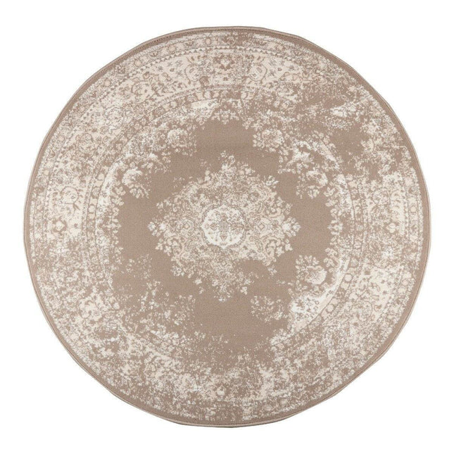 Rond Vintage Vloerkleed Keshan Taupe/Bruin - Vloerkledenloods