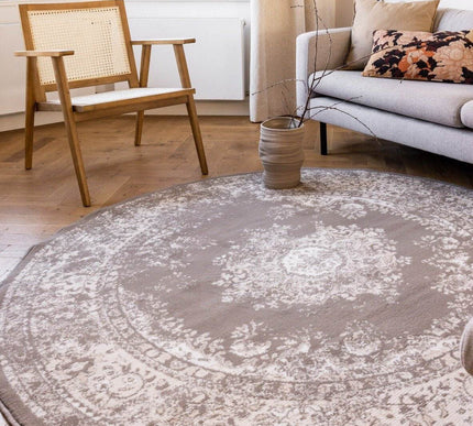 Rond Vintage Vloerkleed Keshan Taupe/Bruin - Vloerkledenloods