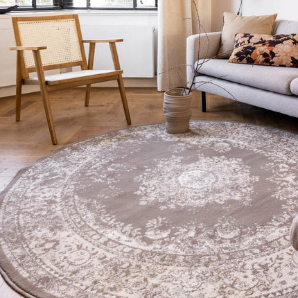 Rond Vintage Vloerkleed Keshan Taupe/Bruin - Vloerkledenloods