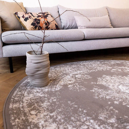 Rond Vintage Vloerkleed Keshan Taupe/Bruin - Vloerkledenloods