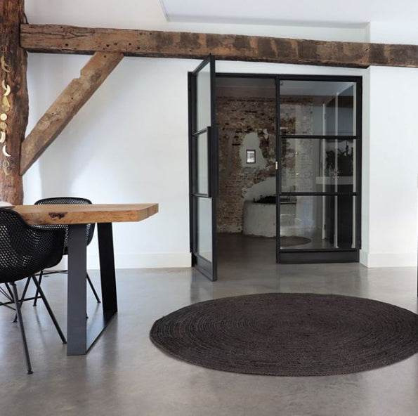 Rond vloerkleed Jute Zwart - Vloerkledenloods