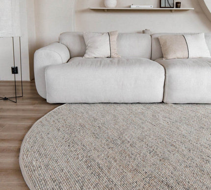 Rond Wollen Vloerkleed Beige/Wit Gemeleerd Vik - Vloerkledenloods