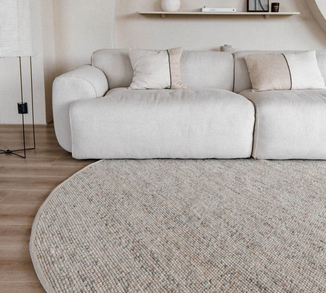 Rond Wollen Vloerkleed Beige/Wit Gemeleerd Vik - Vloerkledenloods