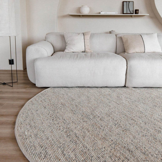 Rond Wollen Vloerkleed Beige/Wit Gemeleerd Vik - Vloerkledenloods