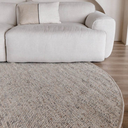 Rond Wollen Vloerkleed Beige/Wit Gemeleerd Vik - Vloerkledenloods