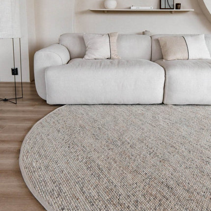Rond Wollen Vloerkleed Beige/Wit Gemeleerd Vik - Vloerkledenloods