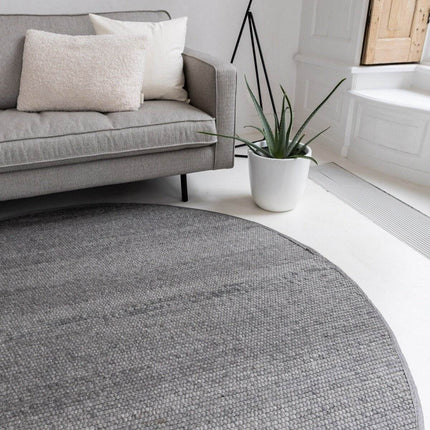 Rond Wollen Vloerkleed Donkergrijs Vik - Vloerkledenloods