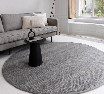 Rond Wollen Vloerkleed Donkergrijs Vik - Vloerkledenloods