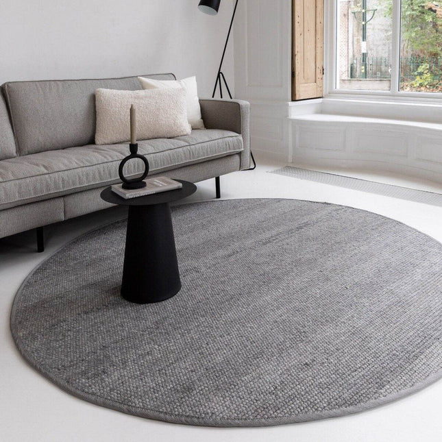 Rond Wollen Vloerkleed Donkergrijs Vik - Vloerkledenloods