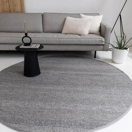 Rond Wollen Vloerkleed Donkergrijs Vik - Vloerkledenloods