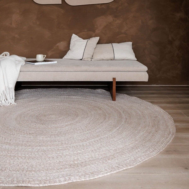 Rond wollen vloerkleed Gapo beige - Vloerkledenloods