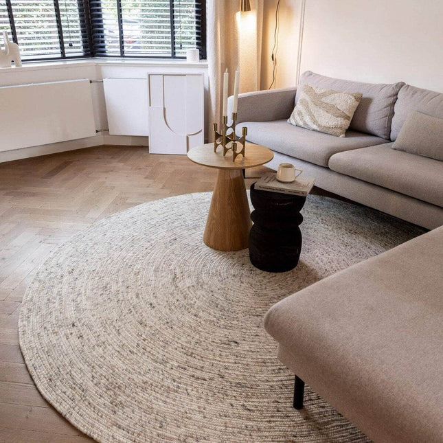 Rond wollen vloerkleed Gapo beige/wit gemeleerd - Vloerkledenloods