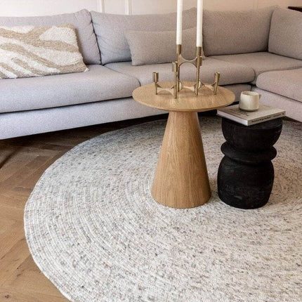 Rond wollen vloerkleed Gapo beige/wit gemeleerd - Vloerkledenloods
